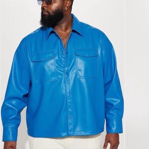 Fashion Nova Men's Blue Faux Leather Shacket